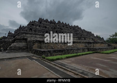 Ein Blick auf den Borobudur Tempel in Java, Indonesien. Stockfoto