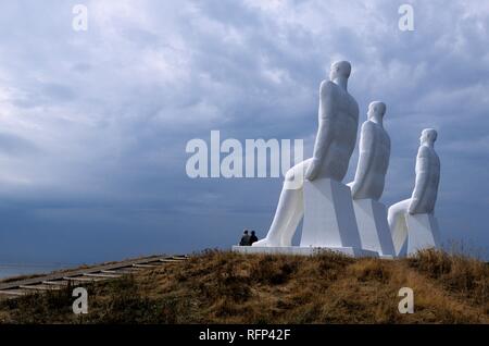 Skulpturen am Strand bin ennesket ved havet' 9 Meter hoch, Esbjerg, Jütland, Dänemark Stockfoto