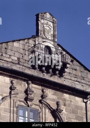 TIMPANO DE LA FACHADA PRINCIPAL. Lage: ERZBISCHOEFLISCHES PALAIS. LUGO. Spanien. Stockfoto