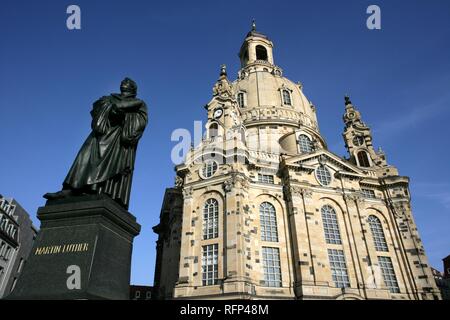 Martin Luther Denkmal vor der Frauenkirche, Dresden, Sachsen, Deutschland Stockfoto