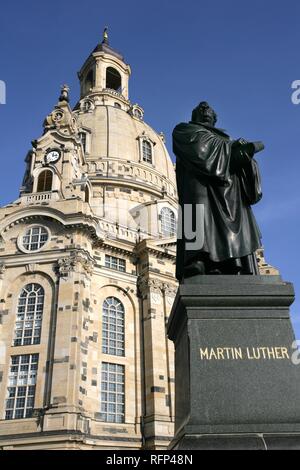 Martin Luther Denkmal vor der Frauenkirche, Dresden, Sachsen, Deutschland Stockfoto