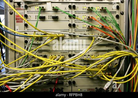 DEU, Deutschland: Kabel von einem Computer server Center eines Unternehmens. Stockfoto