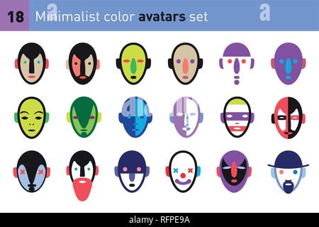 Avatare Gesichter in einem minimalistischen Schwarzweiß-Stil. Sammlung der modernen Zeichen. Stock Vektor