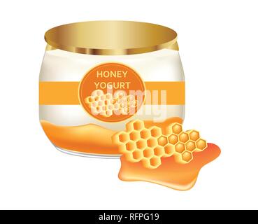 Natürliche Joghurt mit Honig in einem Glas Stock Vektor