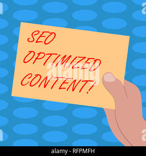 Wort schreiben Text Seo optimierten Inhalt. Das Konzept für die Website Seiten attraktiv zu Suchmaschinen gezeichnet Hu Analyse Hand anwesend Stockfoto