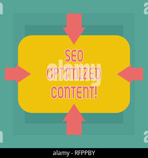 Konzeptionelle Handschrift mit Seo optimierten Inhalt. Business Foto Text, Seiten attraktiv zu den Search Engines Pfeile auf vier Seiten von R Stockfoto