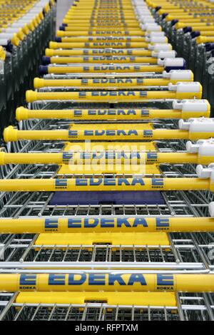 DEU, Deutschland, Dortmund: Einkaufswagen in einem Supermarkt der deutschen Edeka Markt Gruppe. Stockfoto