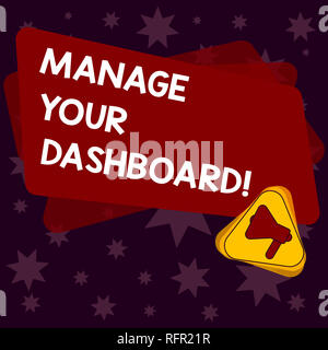 Handschrift Text schreiben Verwalten Sie Ihr Dashboard. Konzept bedeutet die Steuerung der Schnittstelle zu Vertrieb online Megaphon im Dreieck und Leere Monitor Stockfoto