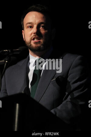 SDLP Führer Colum Eastwood bei "Jenseits der Brexit - Die Zukunft von Irland" ein Ereignis auf die Antwort des Nationalismus zu Brexit an der Waterfront Hall in Belfast. Stockfoto