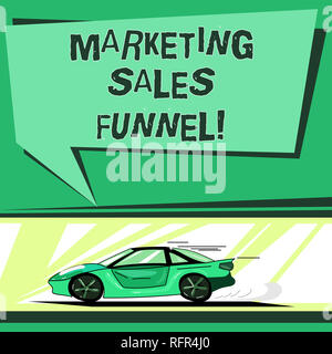 Text Zeichen zeigen Marketing Sales Funnel. Konzeptionelle Foto visuelle Darstellung der Kundenerfahrung Auto mit schneller Bewegung Symbol und Rauch aus dem Auspuff. Stockfoto