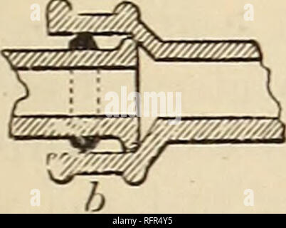 . Die cassell beliebte Gartenarbeit. Im Garten arbeiten. Glas STRUKTUREN UND GERÄTE. 275 Die Indien - Gummi Ringe bilden ausgezeichnete Verbindungen (Abb. 48, in dem eine zeigt den Ring vor, und h nach, das Gelenk ist). Sie benötigen wenig Geschick, sind schnell gemacht und kann zerlegt werden, und entfernt oder in sehr kurzer Zeit verändert. Zementfugen weniger Platz nehmen, Sie locl^ ordentlicher als Schrauben, und ihre Kosten Wenn die Feste ist abuut derselben; aber wenn Änderungen oder Ausbau sind ausge- glichen Sie werden teuer.. Abb. 43.-Ring Joint.. Bitte beachten Sie, dass diese Bilder aus gescannten Seite Bild extrahiert werden Stockfoto