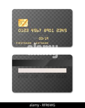 Realistische Kreditkarte Vorlage von beiden Seiten, design Mockup auf transparentem Hintergrund Stock Vektor