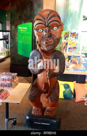 Traditionellen Maori Schnitzereien an der Arataki Besucherzentrum in Waitakere, Neuseeland Stockfoto