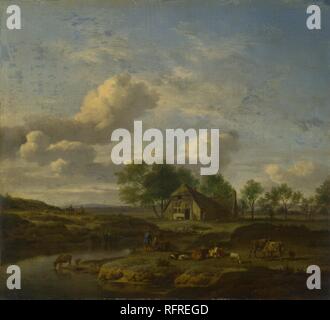 Landschaft mit einer Farm von einem Bach. Museum: National Gallery, London. Autor: VELDE, ADRIAEN VAN DE. Stockfoto