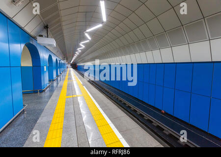 Baikonur Metro Station, in Almaty, Kasachstan. U-Bahn station ist benannt nach Weltraumbahnhof in Kazkahstan Stockfoto