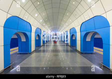 Baikonur Metro Station, in Almaty, Kasachstan. U-Bahn station ist benannt nach Weltraumbahnhof in Kazkahstan Stockfoto