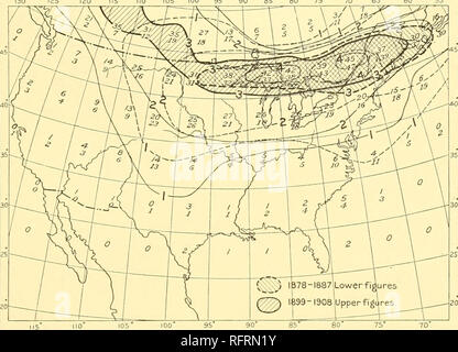 . Der Carnegie Institution in Washington Publikation. Die Verschiebung der Klimazonen. 197 130 125 110 ^ loF ioF 9? 9? EP-ao' 7 ? 70^6?" 60'. Abb. 58.- Häufigkeit von Stürmen. Juli.. Bitte beachten Sie, dass diese Bilder sind von der gescannten Seite Bilder, die digital für die Lesbarkeit verbessert haben mögen - Färbung und Aussehen dieser Abbildungen können nicht perfekt dem Original ähneln. extrahiert. Der Carnegie Institution in Washington. Washington, der Carnegie Institution in Washington Stockfoto