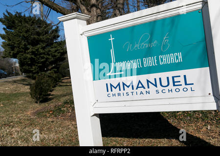 Ein Blick nach draußen der Immanuel christliche Schule in Springfield, Virginia, am 21. Januar 2019. Karen Pence, die Frau des Vice President Mike Pence, Kaffee Stockfoto