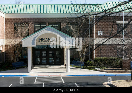 Ein Blick nach draußen der Immanuel christliche Schule in Springfield, Virginia, am 21. Januar 2019. Karen Pence, die Frau des Vice President Mike Pence, Kaffee Stockfoto