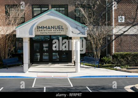 Ein Blick nach draußen der Immanuel christliche Schule in Springfield, Virginia, am 21. Januar 2019. Karen Pence, die Frau des Vice President Mike Pence, Kaffee Stockfoto