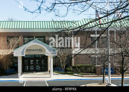 Ein Blick nach draußen der Immanuel christliche Schule in Springfield, Virginia, am 21. Januar 2019. Karen Pence, die Frau des Vice President Mike Pence, Kaffee Stockfoto