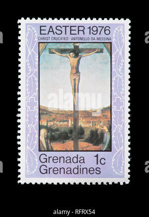 Briefmarke von Grenada Grenadinen Darstellung der Antonello da Messina Gemälde des gekreuzigten Christus. Stockfoto