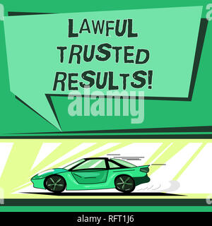 Text Zeichen zeigen, rechtmäßige vertrauenswürdige Ergebnisse. Konzeptionelle Foto schließenden viel Sicherheit durch rechtliche Verträge und Abkommen Auto mit schneller Bewegung Symbol und Exhaus Stockfoto