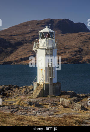 Rubha Cadail Leuchtturm, Rhue, Ullapool bei Sonnenuntergang Stockfoto