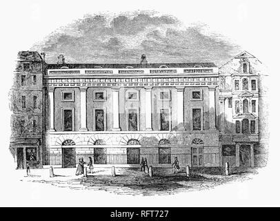 Die alten East India House, London Sitz der East India Company, von der wesentlich der britischen Indien regiert wurde, bis die britische Regierung die Kontrolle über Besitztümer des Unternehmens in Indien im Jahre 1858 nahm. Es war in Leadenhall Street in der City von London entfernt. Der erste East India House auf der Website war ein elisabethanisches Herrenhaus, die zuvor als Craven Haus, die das Unternehmen zum ersten Mal im Jahre 1648 belegt. Diese wurde im Jahr 1726-29 wieder aufgebaut; und weitere umgebaut und erweitert 1796 - 1800. Es wurde im Jahre 1861 abgerissen. Stockfoto