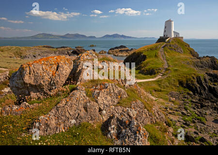 Twr Mawr Leuchtturm auf llanddwyn Island, Anglesey, Wales, Vereinigtes Königreich, Europa Stockfoto