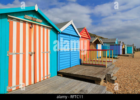 Strandhütten, Milford on Sea, Hampshire, England, Vereinigtes Königreich, Europa Stockfoto