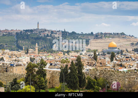 Blick über moslemische Viertel auf Felsendom und der Ölberg, Jerusalem, Israel, Naher Osten Stockfoto