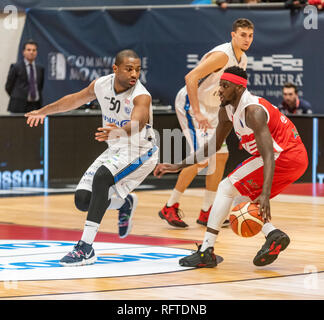 Montreux, Schweiz. 26 Jan, 2019. Final Four DER SWISS BASKET LIGA (SBL) CUP 2019 FRIBOURG OLYMPIC VS SAM MASSAGNO - Fribourg Olympic vs Sam Massagno am Pfad entführt Stadion in Montreux in der Schweiz, (Halbfinale) 26-01-2019. Quelle: Eric Dubost/Alamy leben Nachrichten Stockfoto