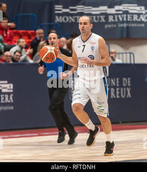 Montreux, Schweiz. 26 Jan, 2019. Final Four DER SWISS BASKET LIGA (SBL) CUP 2019 FRIBOURG OLYMPIC VS SAM MASSAGNO - Fribourg Olympic vs Sam Massagno am Pfad entführt Stadion in Montreux in der Schweiz, (Halbfinale) 26-01-2019. Quelle: Eric Dubost/Alamy leben Nachrichten Stockfoto