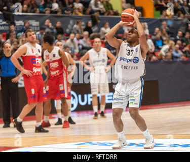 Montreux, Schweiz. 26 Jan, 2019. Final Four DER SWISS BASKET LIGA (SBL) CUP 2019 FRIBOURG OLYMPIC VS SAM MASSAGNO - Fribourg Olympic vs Sam Massagno am Pfad entführt Stadion in Montreux in der Schweiz, (Halbfinale) 26-01-2019. Quelle: Eric Dubost/Alamy leben Nachrichten Stockfoto