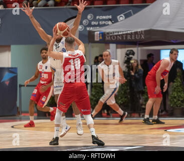 Montreux, Schweiz. 26 Jan, 2019. Final Four DER SWISS BASKET LIGA (SBL) CUP 2019 FRIBOURG OLYMPIC VS SAM MASSAGNO - Fribourg Olympic vs Sam Massagno am Pfad entführt Stadion in Montreux in der Schweiz, (Halbfinale) 26-01-2019. Quelle: Eric Dubost/Alamy leben Nachrichten Stockfoto