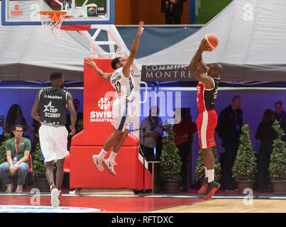 Montreux, Schweiz. 26 Jan, 2019. Final Four DER SWISS BASKET LIGA (SBL) CUP 2019 FRIBOURG OLYMPIC VS SAM MASSAGNO - Fribourg Olympic vs Sam Massagno am Pfad entführt Stadion in Montreux in der Schweiz, (Halbfinale) 26-01-2019. Quelle: Eric Dubost/Alamy leben Nachrichten Stockfoto