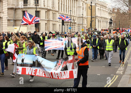 London, Großbritannien. 26. Januar 2019. Gelbe Weste Protest auf Whitehall, London, UK. Die Demonstranten halten Banner "Wir haben keine Angst". Credit: Joe Kuis/Alamy leben Nachrichten Stockfoto