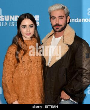 Park City, Utah, USA. 26. Januar, 2019. Lily Collins und Zac Efron nehmen an der "äußerst Böse, erschreckend Bösen und Gemeinen 'Premiere auf dem Sundance Film Festival am 26. Januar 2019 in Park City, Utah. Foto: imageSPACE/MediaPunch Credit: MediaPunch Inc/Alamy leben Nachrichten Stockfoto