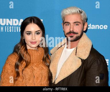 Park City, Utah, USA. 26. Januar, 2019. Lily Collins und Zac Efron nehmen an der "äußerst Böse, erschreckend Bösen und Gemeinen 'Premiere auf dem Sundance Film Festival am 26. Januar 2019 in Park City, Utah. Foto: imageSPACE/MediaPunch Credit: MediaPunch Inc/Alamy leben Nachrichten Stockfoto