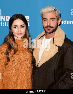 Park City, Utah, USA. 26. Januar, 2019. Lily Collins und Zac Efron nehmen an der "äußerst Böse, erschreckend Bösen und Gemeinen 'Premiere auf dem Sundance Film Festival am 26. Januar 2019 in Park City, Utah. Foto: imageSPACE/MediaPunch Credit: MediaPunch Inc/Alamy leben Nachrichten Stockfoto