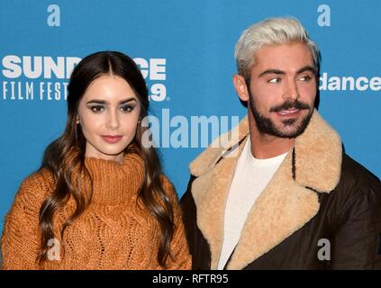 Park City, Utah, USA. 26. Januar, 2019. Lily Collins und Zac Efron nehmen an der "äußerst Böse, erschreckend Bösen und Gemeinen 'Premiere auf dem Sundance Film Festival am 26. Januar 2019 in Park City, Utah. Foto: imageSPACE/MediaPunch Credit: MediaPunch Inc/Alamy leben Nachrichten Stockfoto