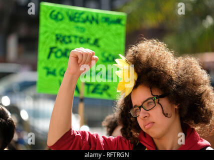 Los Angeles, USA. 26 Jan, 2019. Menschen März während eines Klimawandels Protest in Los Angeles, USA, Jan. 26, 2019. Credit: Zhao Hanrong/Xinhua/Alamy leben Nachrichten Stockfoto