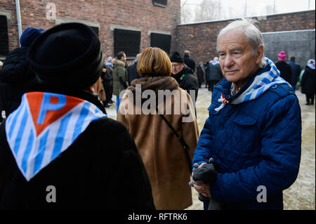 Oswiecim, Polen. 27 Jan, 2019. Auschwitz Überlebenden werden gesehen, um die offizielle Zeremonie an der Nazi-deutschen Vernichtungslagers Auschwitz-Birkenau während dem 74. Jahrestag der Befreiung von Auschwitz teilnehmen. Credit: Omar Marques/SOPA Images/ZUMA Draht/Alamy leben Nachrichten Stockfoto