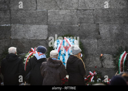 Oswiecim, Polen. 27 Jan, 2019. Auschwitz Überlebenden werden gesehen, um die offizielle Zeremonie an der Nazi-deutschen Vernichtungslagers Auschwitz-Birkenau während dem 74. Jahrestag der Befreiung von Auschwitz teilnehmen. Credit: Omar Marques/SOPA Images/ZUMA Draht/Alamy leben Nachrichten Stockfoto