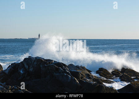 Ram Island Riff Licht von Fort Williams Park in Cape Elizabeth, Maine USA. Stockfoto