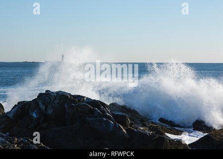 Ram Island Riff Licht von Fort Williams Park in Cape Elizabeth, Maine USA. Stockfoto