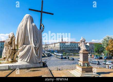 Anzeigen von Pont Vittorio Emanuele von Churchof Gran Madre di Dio, Turin, Piemont, Italien, Europa Stockfoto