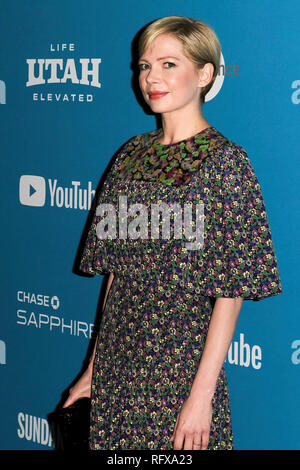 Michelle Williams die Teilnahme an der 'Nach der Hochzeit' Premiere während der 2019 Sundance Film Festival in Eccles Center Theater am Januar 24, 2019 in Park City, Utah. Stockfoto