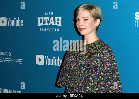 Michelle Williams die Teilnahme an der 'Nach der Hochzeit' Premiere während der 2019 Sundance Film Festival in Eccles Center Theater am Januar 24, 2019 in Park City, Utah. Stockfoto